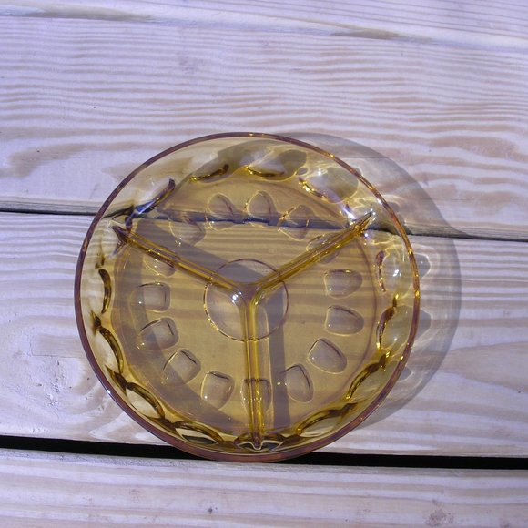 Vintage 8" Divided Amber Relish/ Candy Dish - Picture 1 of 6